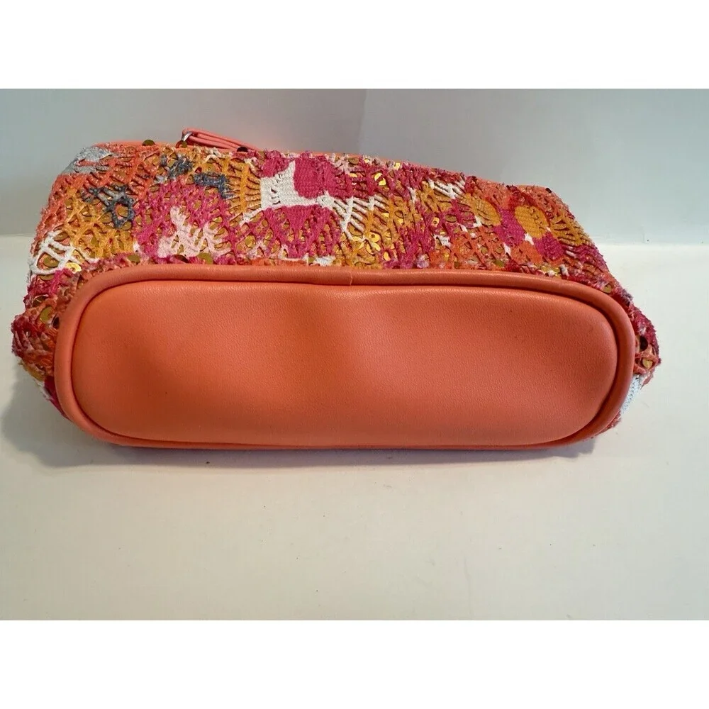 Vera Bradley Iconic Cosmetic Bag Wristlet Sequin Mesh Floral Orange Colorful